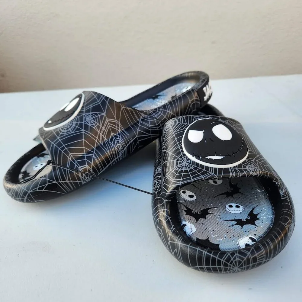 NEW Nightmare Before Christmas Men's Size 13 Sandals Slides Slippers Black White